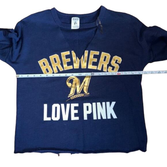 PINK Victoria's Secret Milwaukee Brewers Fleece Sweatshirt size XS Blue E56 - Picture 4 of 9